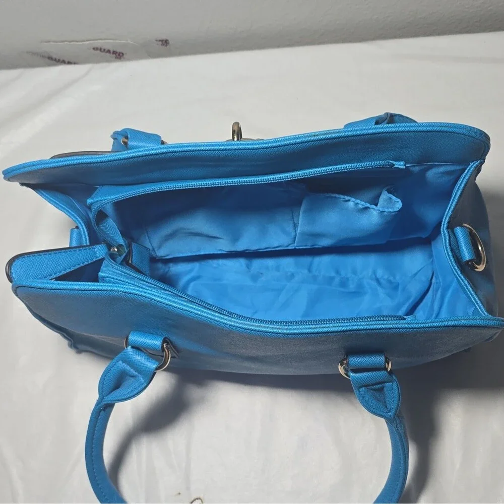 Call It Spring Cobalt Blue Saffiano Faux Leather Satchel Tote Bag Padlock Gold